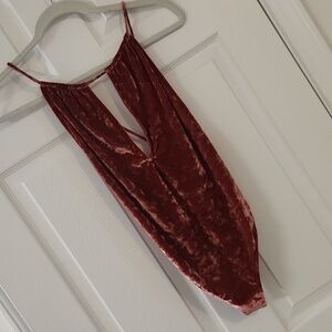 2/$20 NWOT Sexy Plunge V-Neck One-Piece Bodysuit Sexy halter Velvet Backless  XS